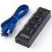 USB 3.0 Hub на 4 порти з вимикачами для кожного та світловою індикацією Grand 1TB до 5 Гбіт/с