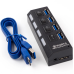 USB 3.0 Hub на 4 порти з вимикачами для кожного та світловою індикацією Grand 1TB до 5 Гбіт/с