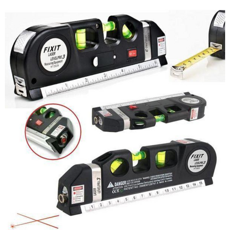 Багатофункціональний лазерний рівень FIXIT LASER PRO 3 з рулеткою та лінійкою, проекція хреста