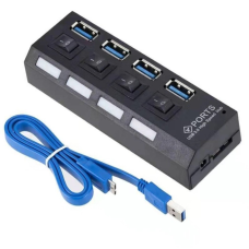 USB 3.0 Hub на 4 порти з вимикачами для кожного та світловою індикацією Grand 1TB до 5 Гбіт/с