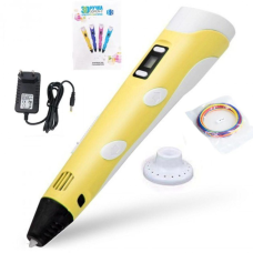 3D ручка дитяча PEN-2 з LCD-дисплеєм, жовта, із пластиком 3Д ручка провідна від мережі 9 м пластику в комплекті