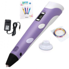 3D Ручка PEN-2 для творчості з LCD-дисплеєм, Фіолетова 3Д ручка провідна від мережі 9 м в комплекті
