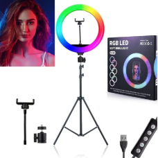 Кільцева RGB лампа 33 см з тримачем для телефону та штативом 210 см — селфі-лампа для професійного освітлення