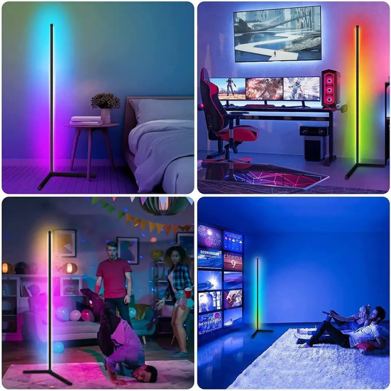 Підлогова RGB лампа 1.4 м FLORLAMP — кутовий LED торшер із пультом, регульована яскравість, світильник для спальні