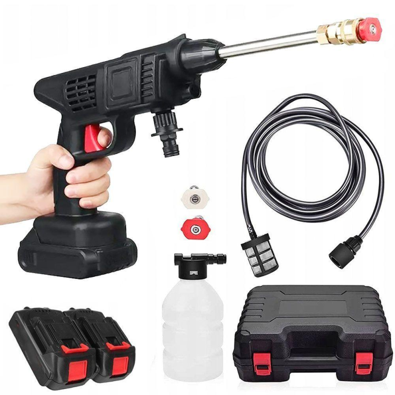 Універсальна портативна автомийка Cleaning Gun 48V, акумуляторна, високого тиску 1000W, з кейсом, чорна